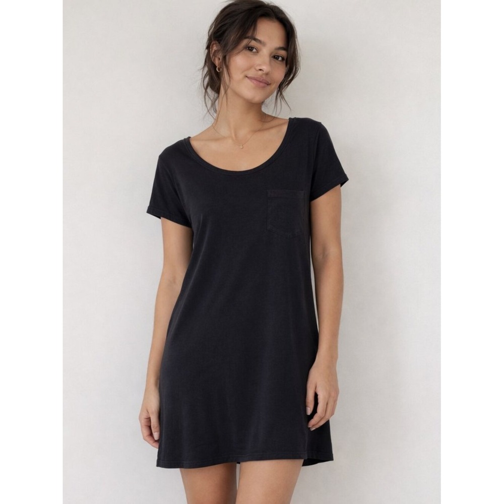 American Giant Black Supima Cotton‎ Pocket T-Shirt Dress Womens L Made in USA